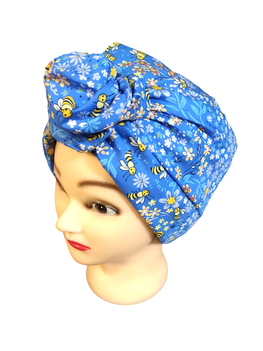 BETTY BOO WIRED TURBAN WRAP | Poplin Bees & Flowers | Blue