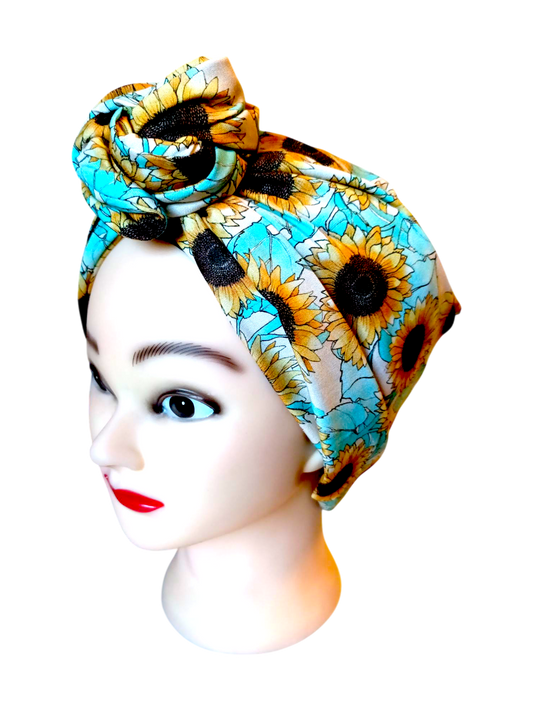 BETTY BOO WIRED TURBAN WRAP | Sunflowers | Aqua