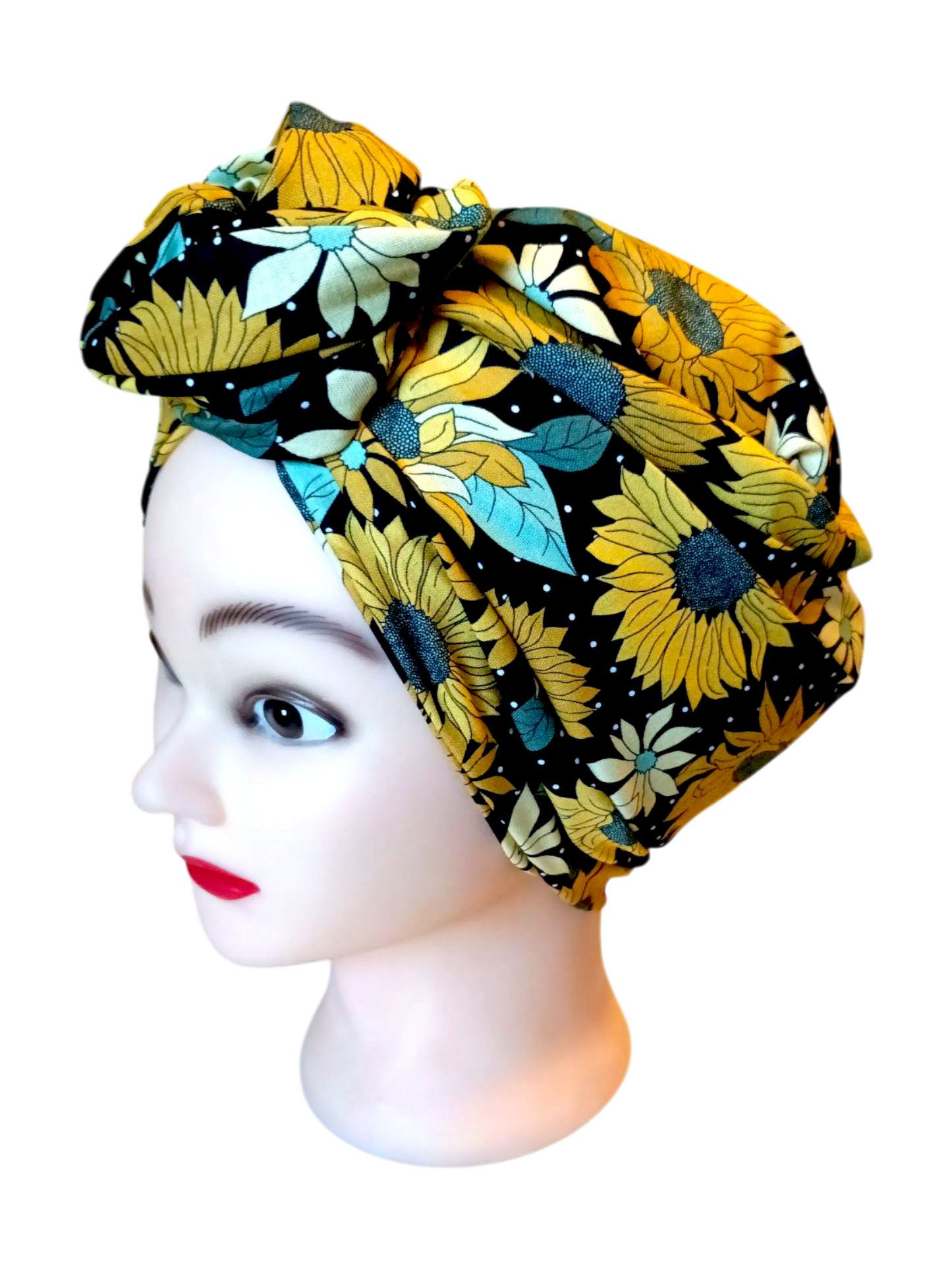 BETTY BOO WIRED TURBAN WRAP | Sunflowers | Black Polkadots