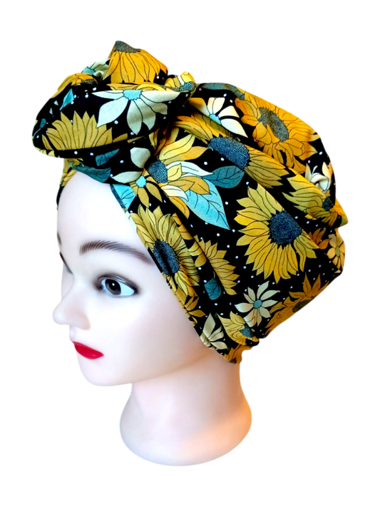 BETTY BOO WIRED TURBAN WRAP | Sunflowers | Black Polkadots