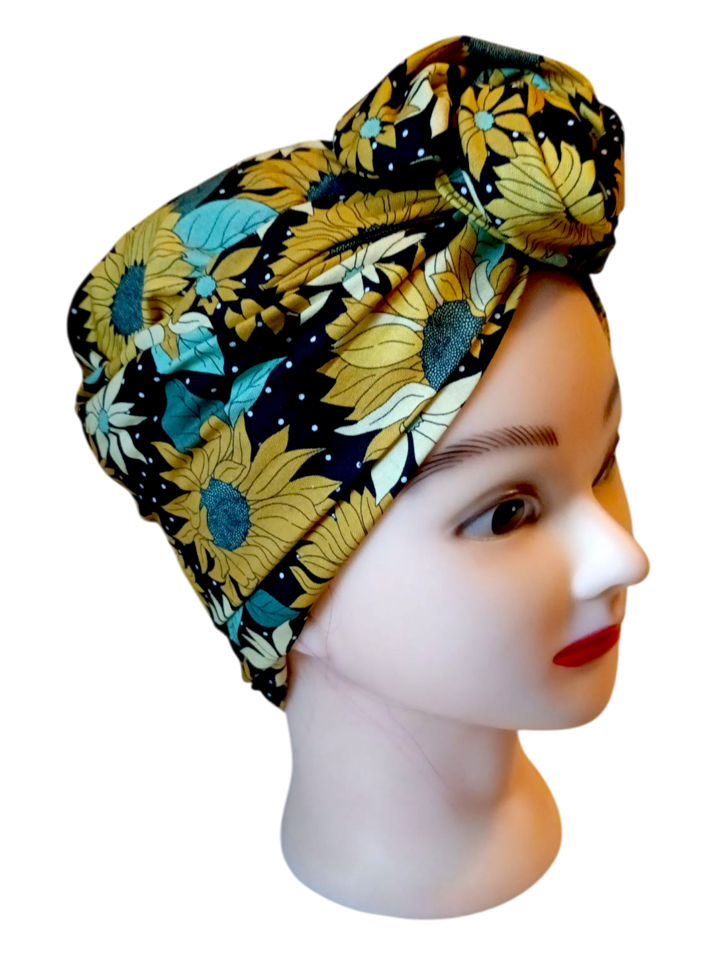 BETTY BOO WIRED TURBAN WRAP | Sunflowers | Black Polkadots