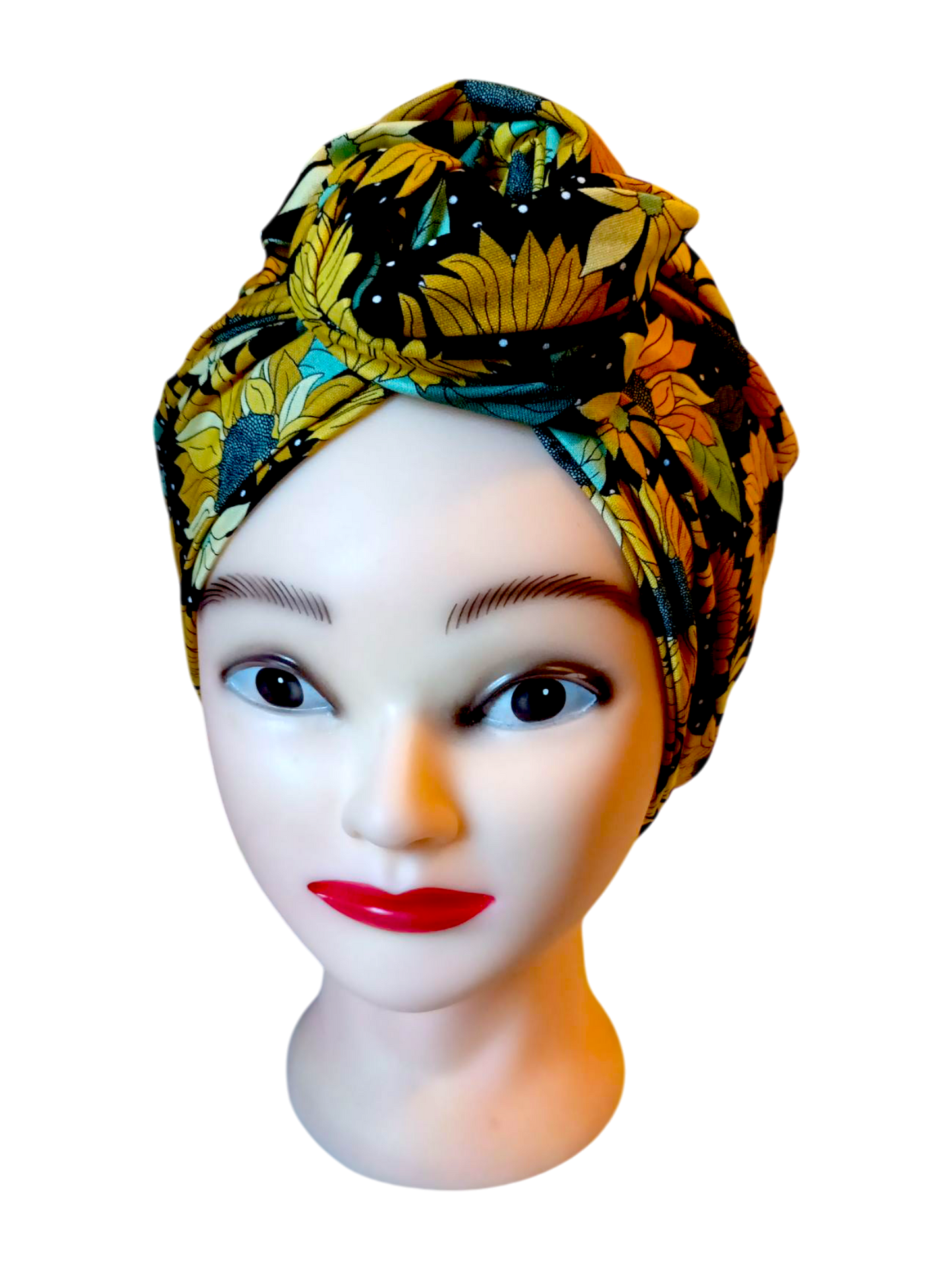 BETTY BOO WIRED TURBAN WRAP | Sunflowers | Black Polkadots