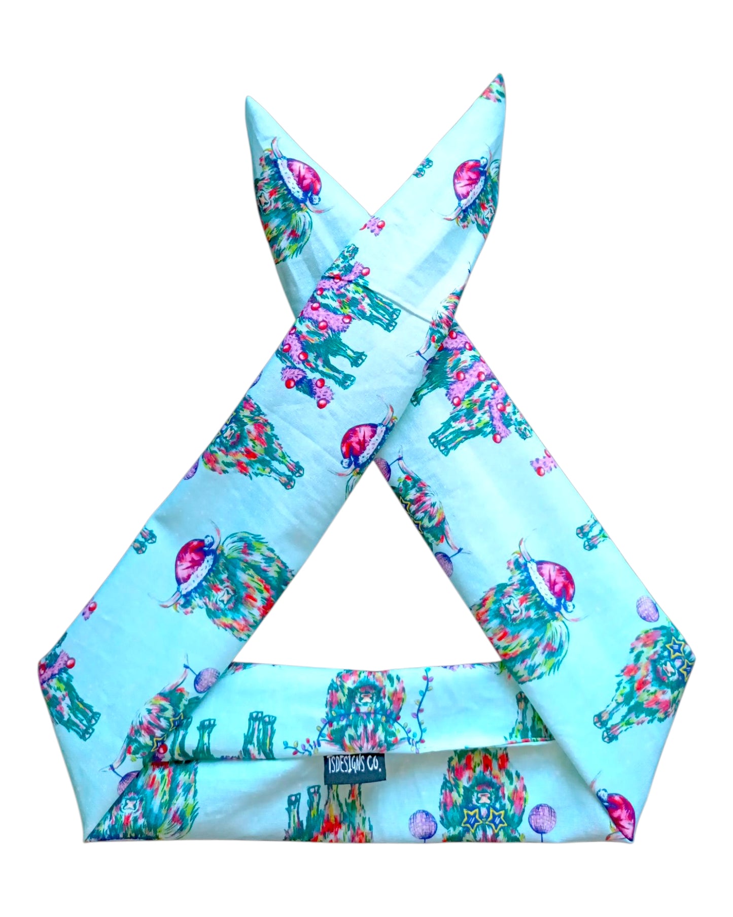 BETTY BOO BANDS™ WIRED HEADWRAP | Xmas Highland Cow | Light Blue