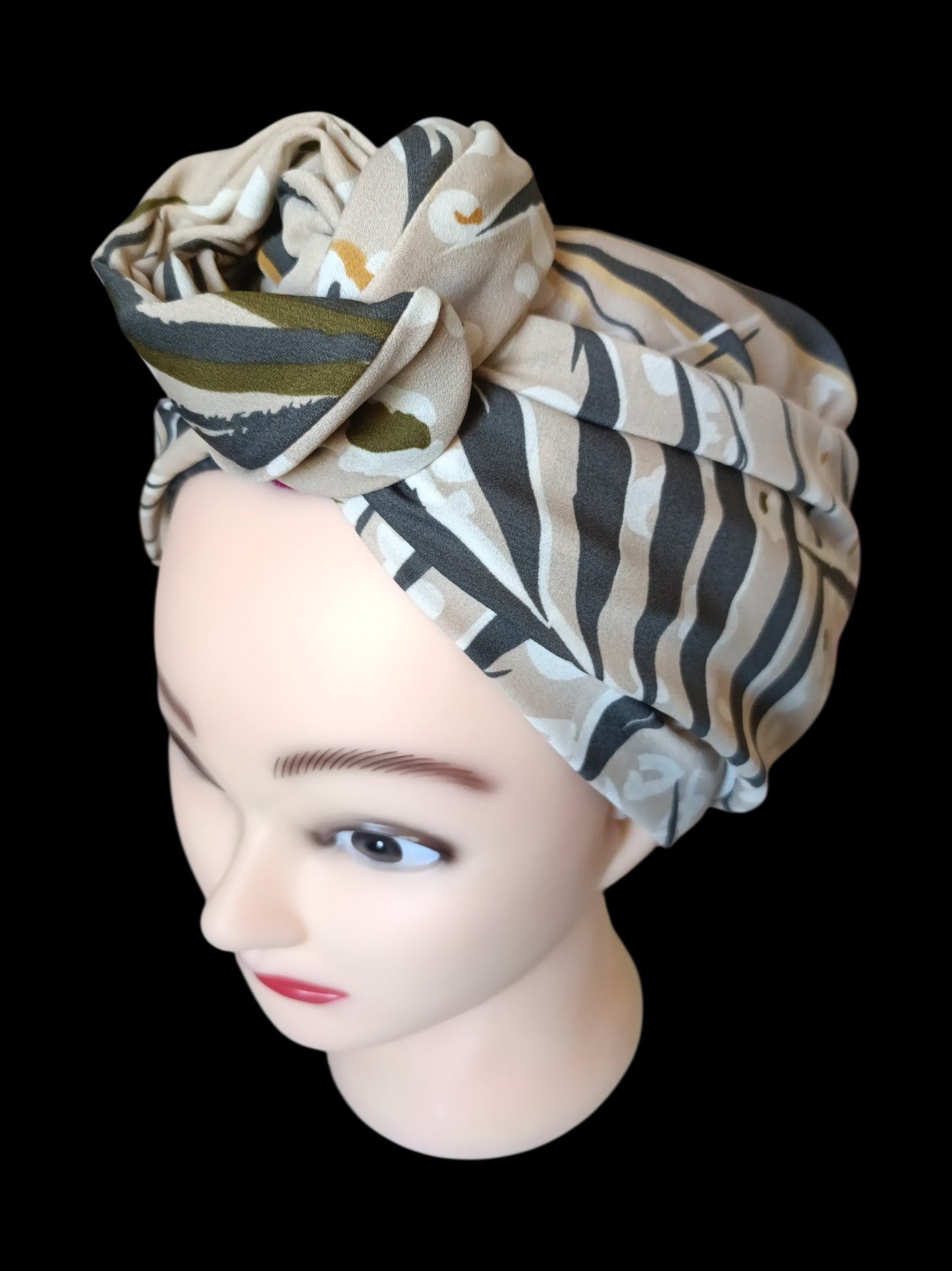 BETTY BOO WIRED TURBAN WRAP | Leopard & Palm Trees | Beige