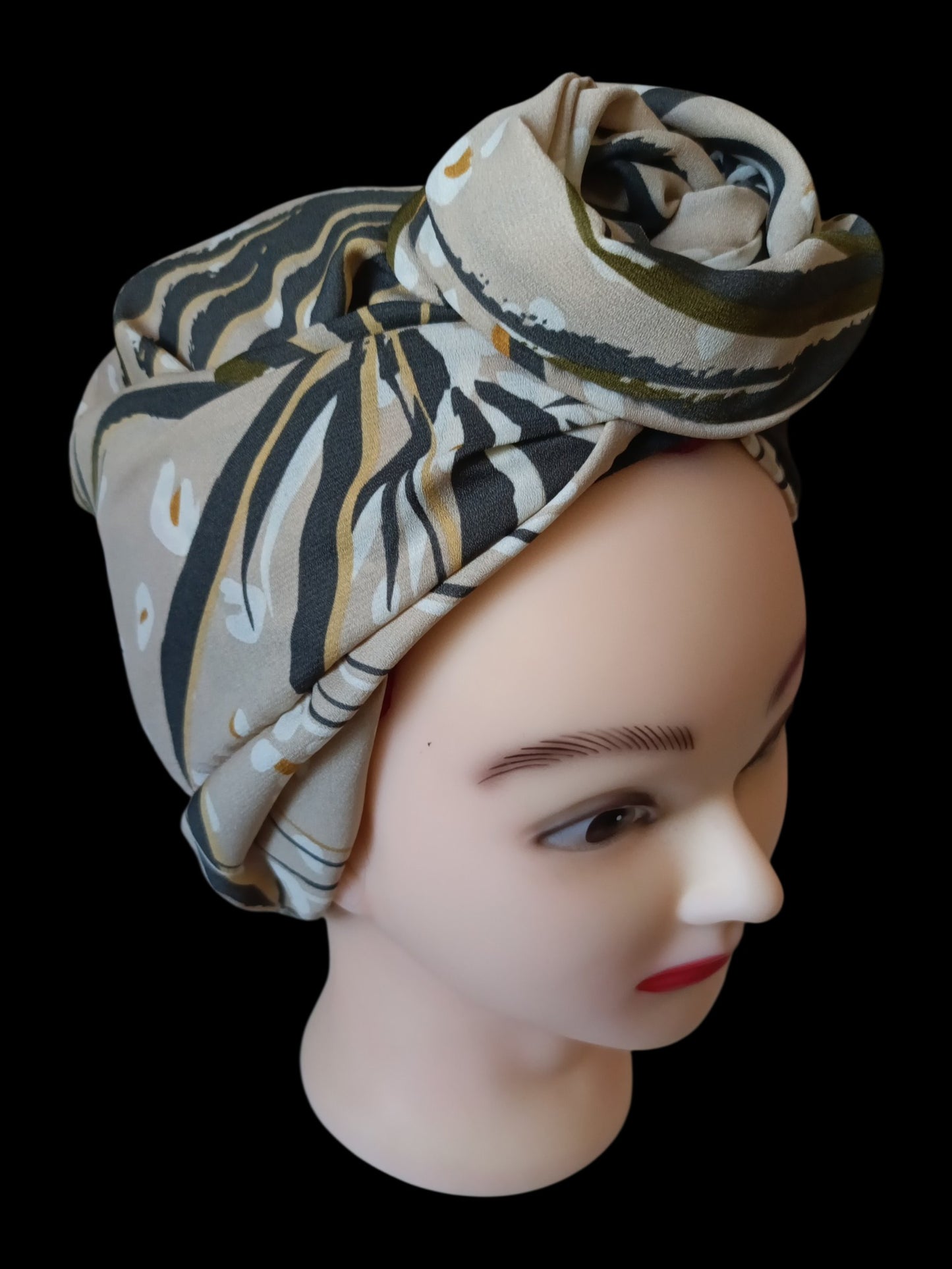 BETTY BOO WIRED TURBAN WRAP | Leopard & Palm Trees | Beige