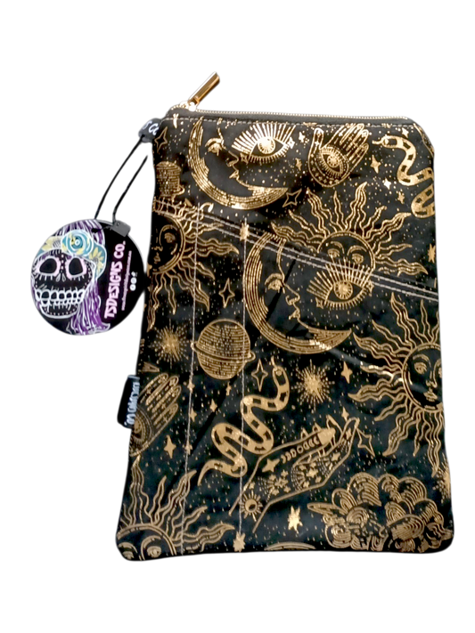 Book & Ebook Sleeve A5/A6 + 2-pen & Mobile Front Pockets | Mystical Black & Gold