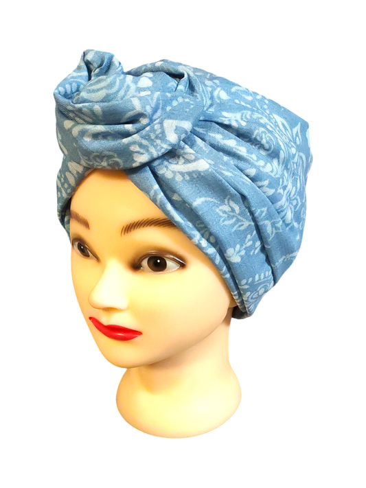 BETTY BOO WIRED TURBAN WRAP | Linen Paisley Boho | Blue