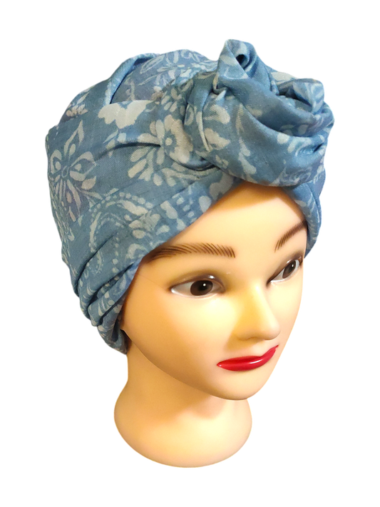 BETTY BOO WIRED TURBAN WRAP | Linen Paisley Boho | Blue