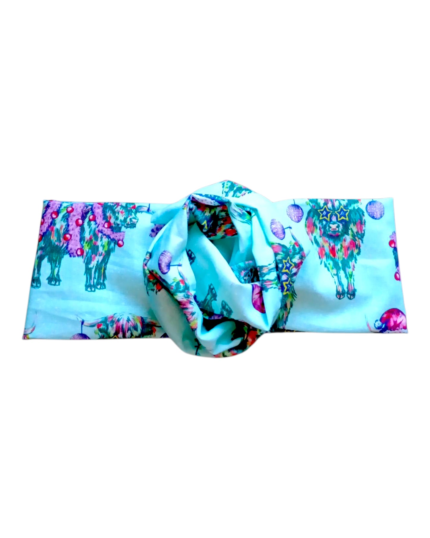 BETTY BOO BANDS™ WIRED HEADWRAP | Xmas Highland Cow | Light Blue