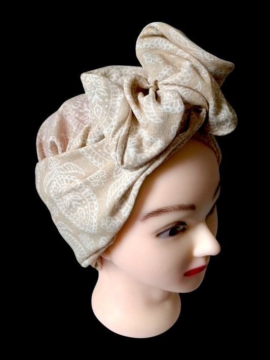 BETTY BOO WIRED TURBAN WRAP | Linen Paisley Beige