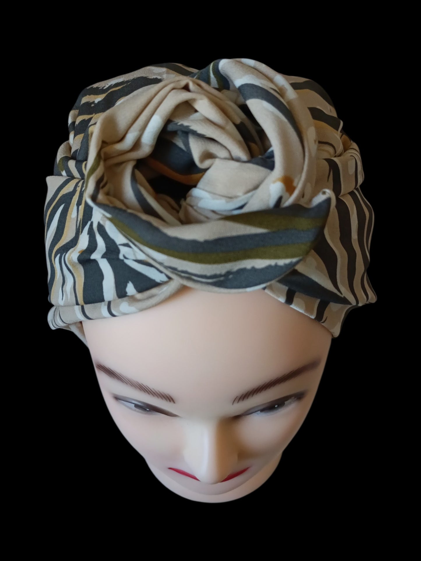 BETTY BOO WIRED TURBAN WRAP | Leopard & Palm Trees | Beige