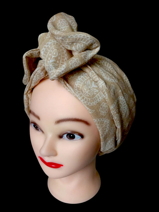 BETTY BOO WIRED TURBAN WRAP | Linen Paisley Beige