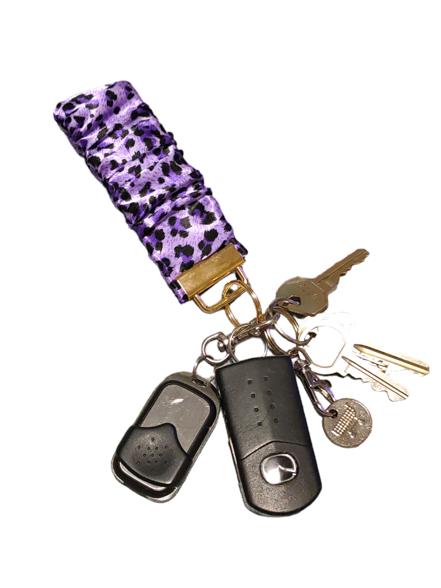 SCRUNCHIE KEY WRISTLET Satin Leopard | Purple