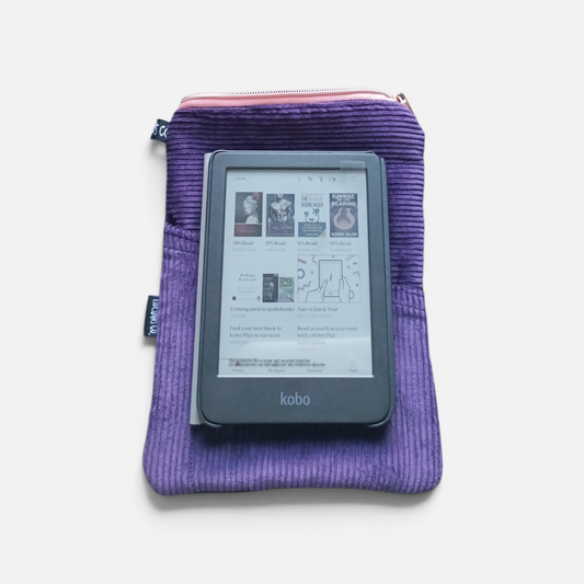 Book & Ebook Sleeve A5/A6 + 2-pen & Mobile Front Pockets | Corduroy Purple