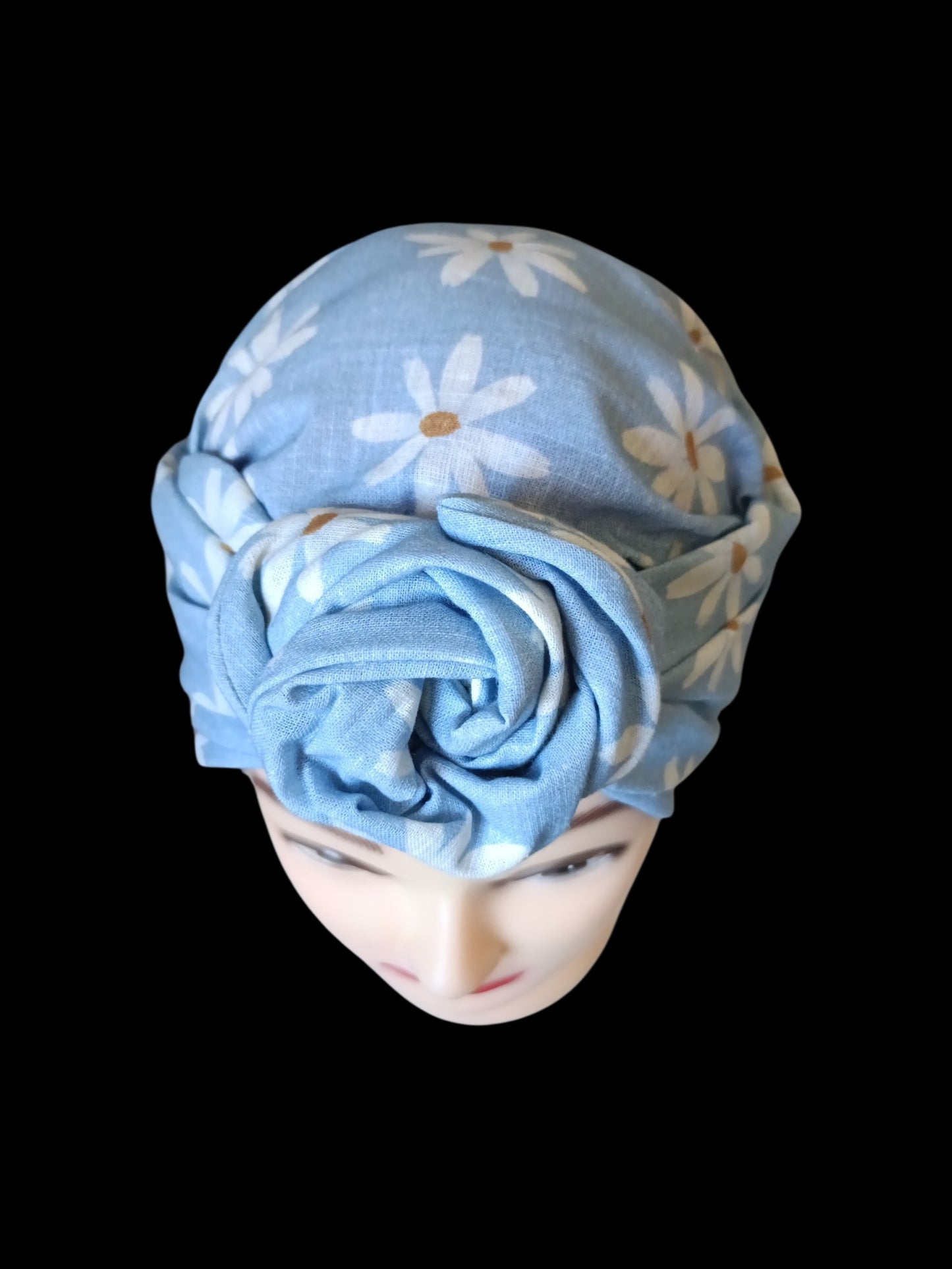BETTY BOO WIRED TURBAN WRAP | Linen Daisy Flowers | Light Blue
