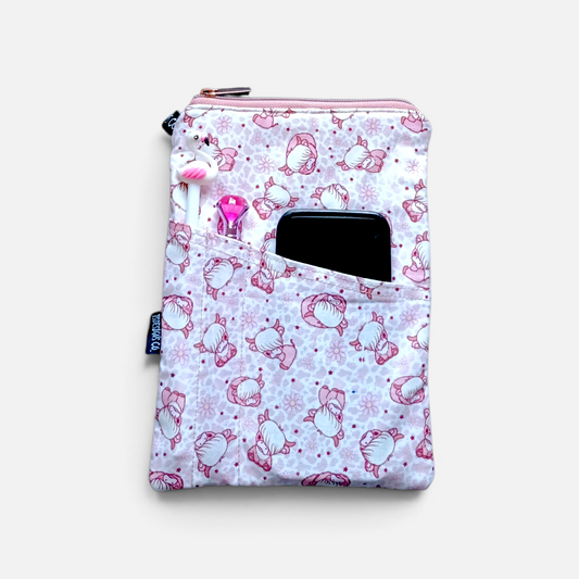 Book & Ebook Sleeve A5/A6 + 2-pen & Mobile Front Pockets | Cute Highland Cows Pink