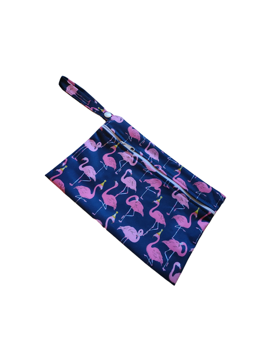 SWIM WET BAGS Navy Blue with Pink Flamingoes