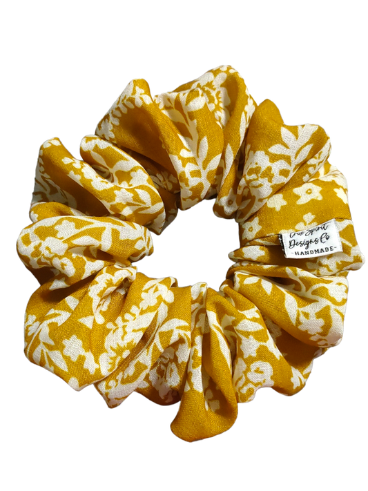 LARGE Linen Mustard with White Florals