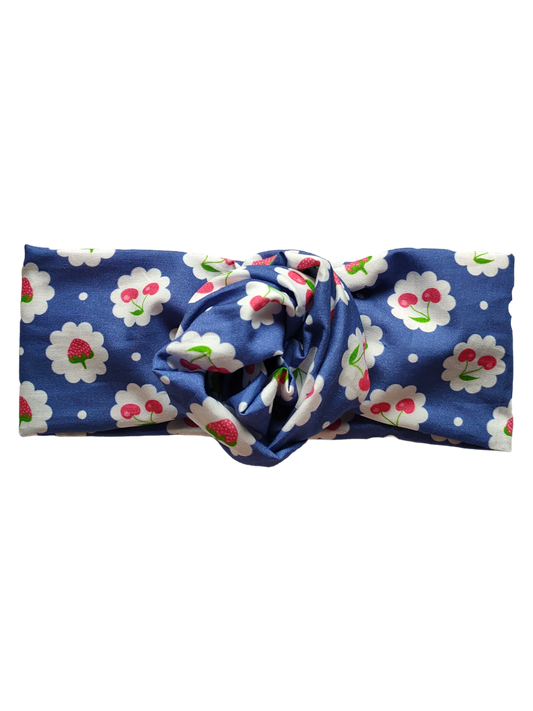 BETTY BOO BANDS™ WIRED HEADWRAP | Blue with Cherries & Strawberries